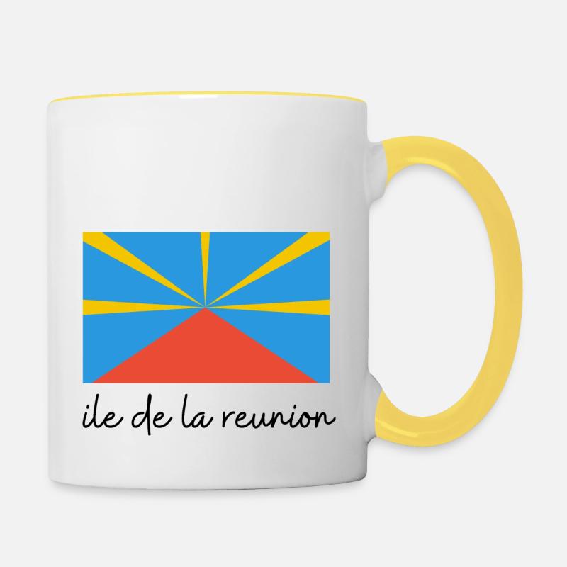 Drapeaux ile de la reunion - Mug contrasté - blanc/jaune