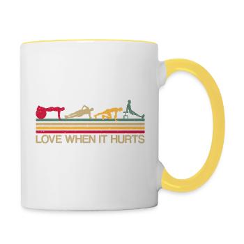 Sport Love when it hurts Fitness Spruch Geschenk - Tasse zweifarbig - Weiß/Gelb - Rechts