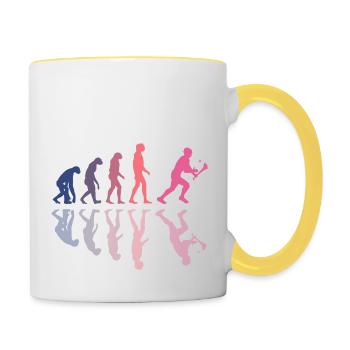 Die Evolution von Hurling - Tasse zweifarbig - Weiß/Gelb - Rechts