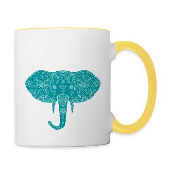 mandala elephant design vert d eau love 2 - Mug contrasté - blanc/jaune - Droite