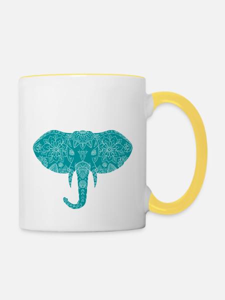 Mandala Elefant Design grüne Wasserliebe 2 - Tasse zweifarbig - Weiß/Gelb