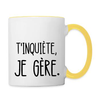 t'inquiète je gère - Mug contrasté - blanc/jaune - Droite