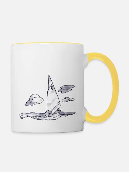 Segelboot - Tasse zweifarbig - Weiß/Gelb