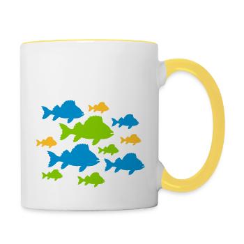 Bunte Fische Muster - Tasse zweifarbig - Weiß/Gelb - Rechts
