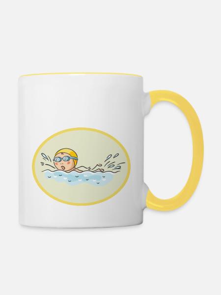 Schwimmbad Kind - Tasse zweifarbig - Weiß/Gelb