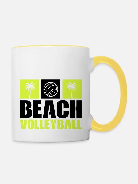 Beachvolleyball - Tasse zweifarbig - Weiß/Gelb