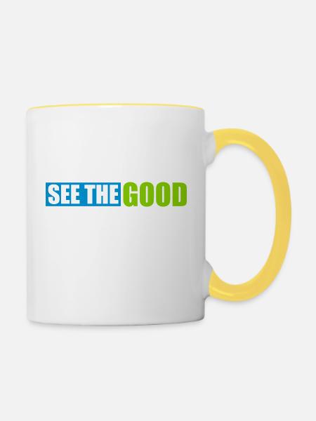 see the good Zitat - Tasse zweifarbig - Weiß/Gelb