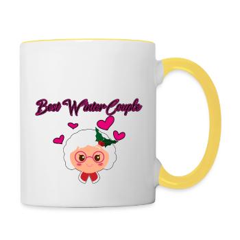 Couple d’hiver - Mug contrasté - blanc/jaune - Droite