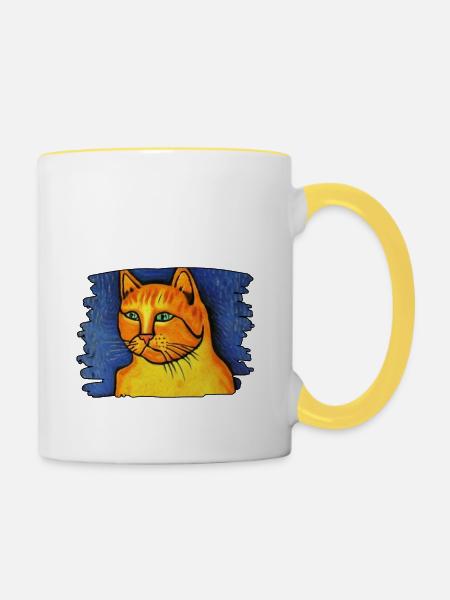 Orange Katze - Tasse zweifarbig - Weiß/Gelb