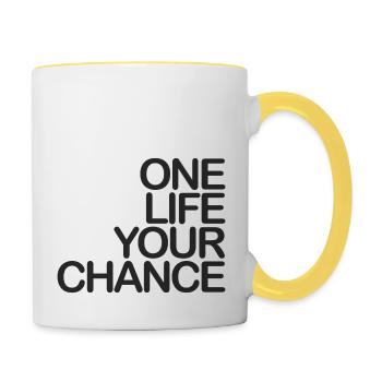 One LIFE your CHANCE 01 schwarzKweiss - Tasse zweifarbig - Weiß/Gelb - Rechts