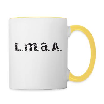 Leck mich am Arsch oder einfach kurz: LmaA - Tasse zweifarbig - Weiß/Gelb - Rechts