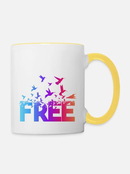 Birds Free - Tasse zweifarbig - Weiß/Gelb