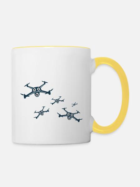 dronen,drone,comic - Tasse zweifarbig - Weiß/Gelb