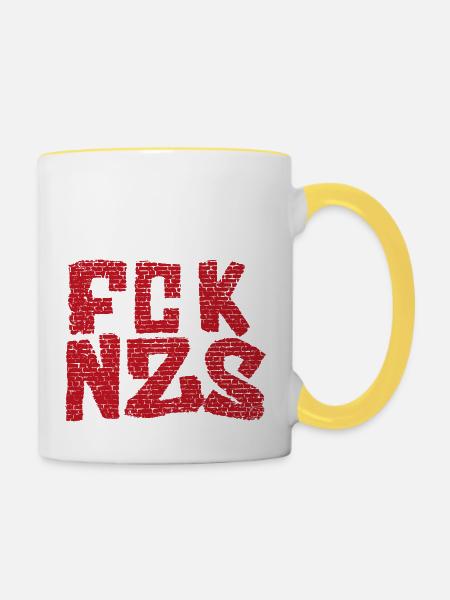 fcknzs red wall - Tasse zweifarbig - Weiß/Gelb
