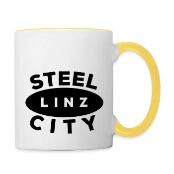 LOGO Oval Linz Steel City - Tasse zweifarbig - Weiß/Gelb - Rechts
