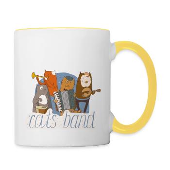 Katzen spielen Musik - Tasse zweifarbig - Weiß/Gelb - Rechts