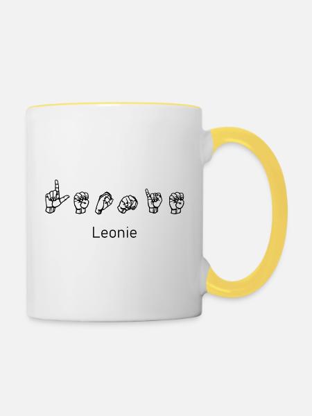 Leonie (Name) - Design mit Gebärdensprache - Tasse zweifarbig - Weiß/Gelb