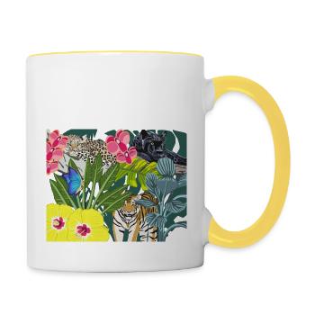 Dschungelbild Raubkatzen - Tasse zweifarbig - Weiß/Gelb - Rechts
