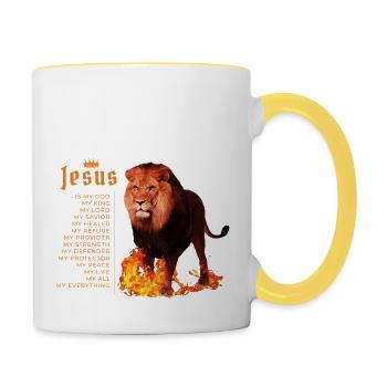 Lion Christian Jesus Is My God King, Lord, and - Contrasting Mug - white/yellow - Right