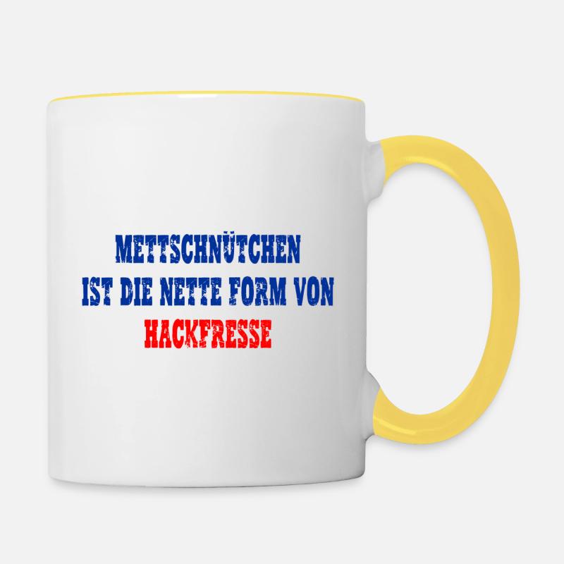 Mettschnütchen, Hackfresse - Tasse zweifarbig - Weiß/Gelb