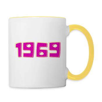 1969 the best year in pink - Contrasting Mug - white/yellow - Right
