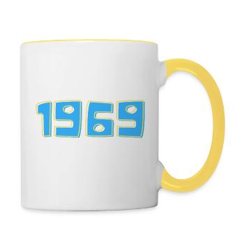 1969 das beste Jahr in Blau - Tasse zweifarbig - Weiß/Gelb - Rechts