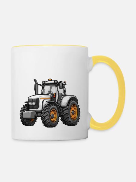 Niedlicher Traktor - Tasse zweifarbig - Weiß/Gelb