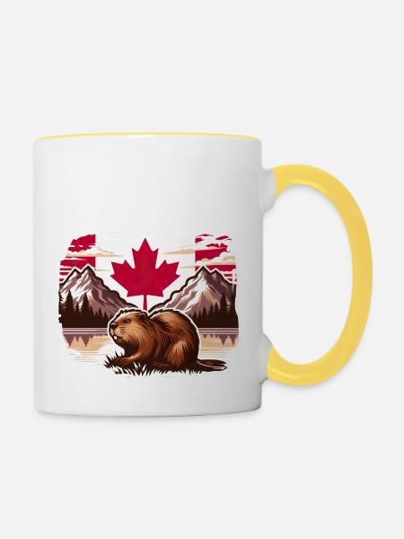 Kanada Bieber 4 - Tasse zweifarbig - Weiß/Gelb