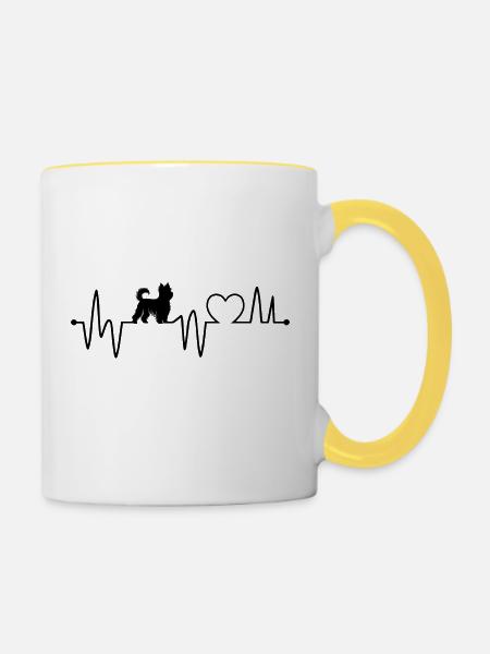 Herzschlag Hund - Tasse zweifarbig - Weiß/Gelb