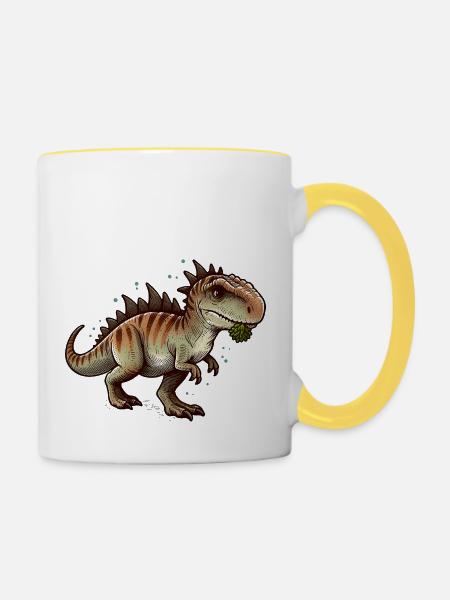 T-Rex Dinosaurier - Tasse zweifarbig - Weiß/Gelb