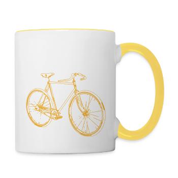 Vintage Fahrrad Linienkunst Orange - Tasse zweifarbig - Weiß/Gelb - Rechts