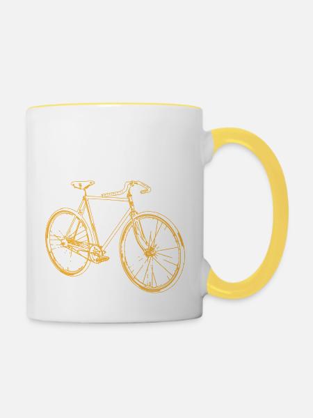 Vintage Fahrrad Linienkunst Orange - Tasse zweifarbig - Weiß/Gelb