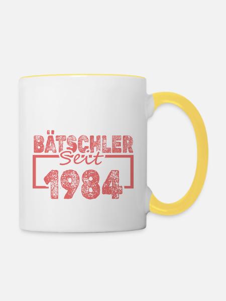 Jungeselle 1984 - Tasse zweifarbig - Weiß/Gelb
