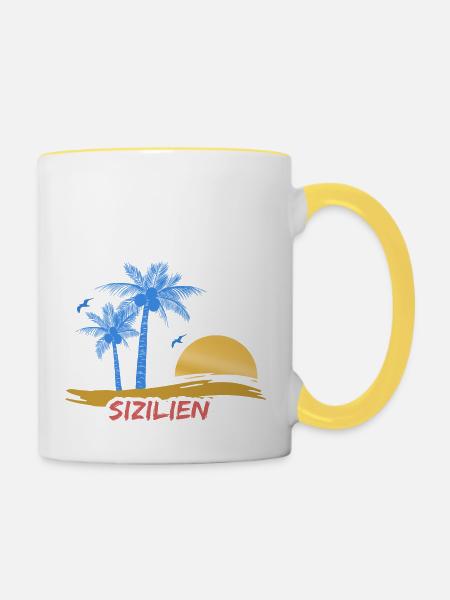 Strand Sizilien - Tasse zweifarbig - Weiß/Gelb