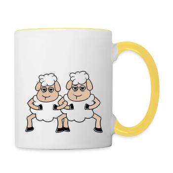 2 Sheep Looking Tired Bored Friends Team Crew - Contrasting Mug - white/yellow - Right