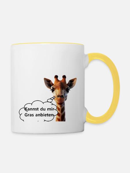 Giraffen-Humor: Gras & Joint - Tasse zweifarbig - Weiß/Gelb