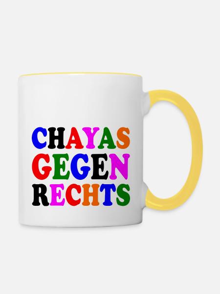 chayas gegen rechts - Tasse zweifarbig - Weiß/Gelb