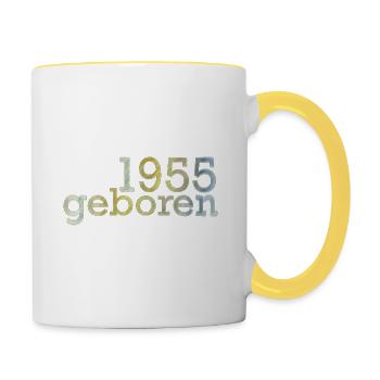 Geboren Jahrgang 1955 - Tasse zweifarbig - Weiß/Gelb - Rechts