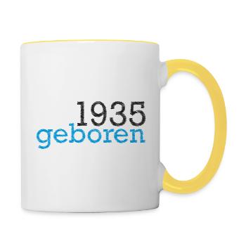 Jahrgang 1935 geboren - Tasse zweifarbig - Weiß/Gelb - Rechts