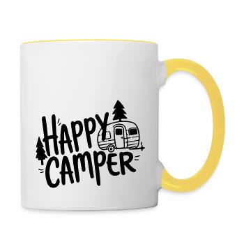 campeur heureux - Mug contrasté - blanc/jaune - Droite