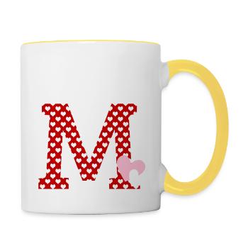 Buchstabe m Herz - Tasse zweifarbig - Weiß/Gelb - Rechts