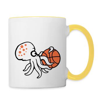 Oktopus Basketball spielen Ball halten Sport Hobby - Tasse zweifarbig - Weiß/Gelb - Rechts