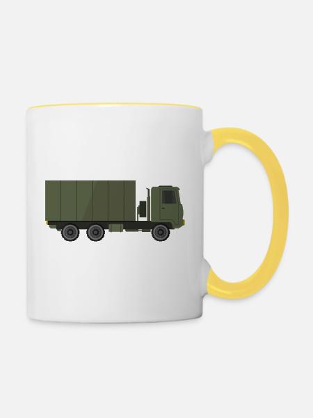 Militär-LKW - Tasse zweifarbig - Weiß/Gelb