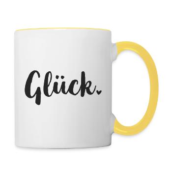 Glück Handlettering Schriftzug - Tasse zweifarbig - Weiß/Gelb - Rechts