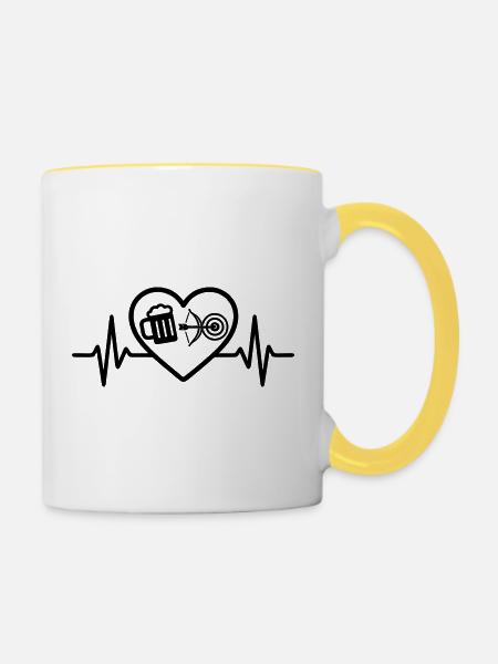 Herz Bier Bogenschießen Humor - Tasse zweifarbig - Weiß/Gelb