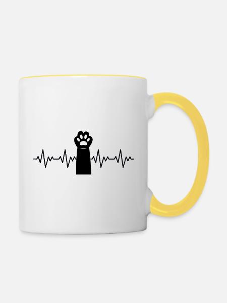 Katzenpfote EKG Herzschlag - Tasse zweifarbig - Weiß/Gelb