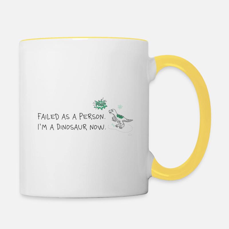 Failure as a human, now a dinosaur - Contrasting Mug - white/yellow