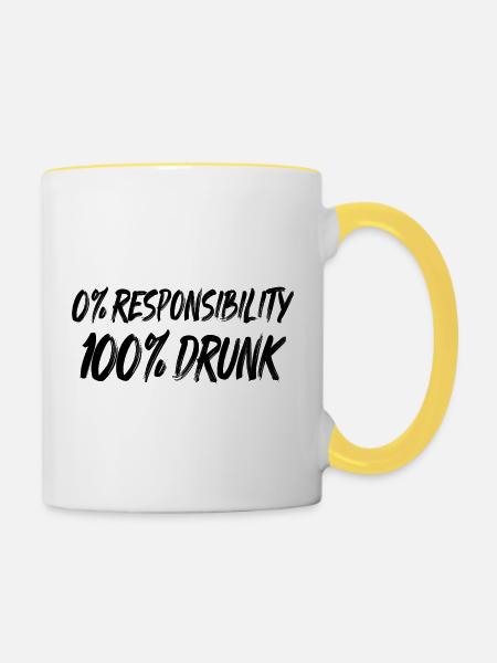 0% Verantwortung, 100% Betrunken - Tasse zweifarbig - Weiß/Gelb