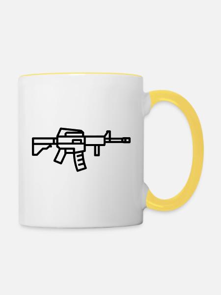 Maschinenpistole - Tasse zweifarbig - Weiß/Gelb