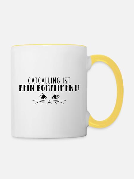 Catcalling ist kein Kompliment! - Tasse zweifarbig - Weiß/Gelb
